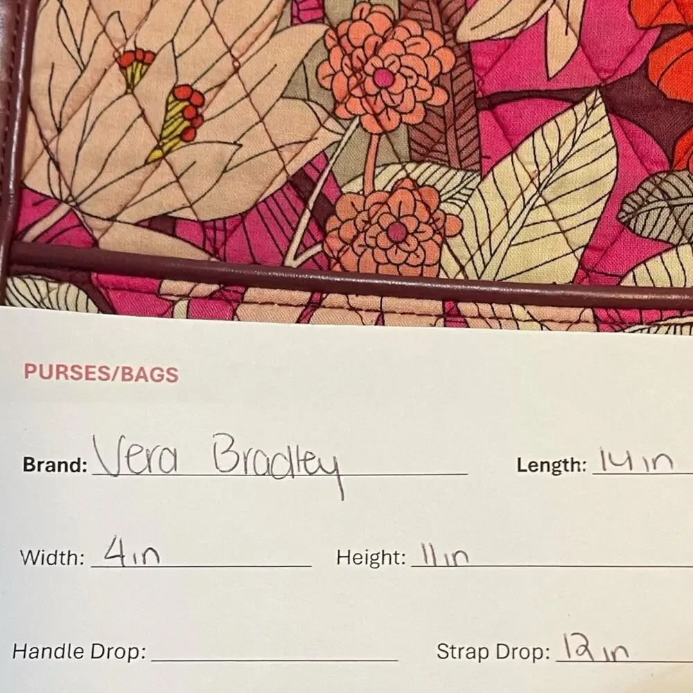Vera Bradley Red/Pink Bohemian Blooms Purse Tote Bag Women's Multicolor Floral